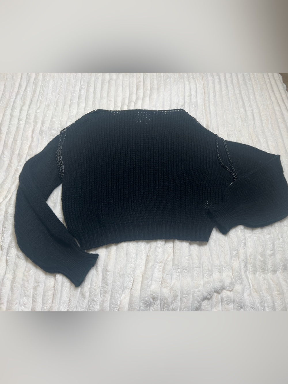 Black Cropped Knit Women's Sweater with black chains